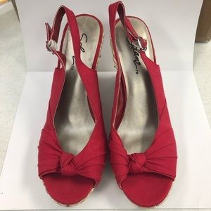 BOGO Solanz Red Open Toe Wedge Sandals - Shoes Size 8 SOLD AS IS
